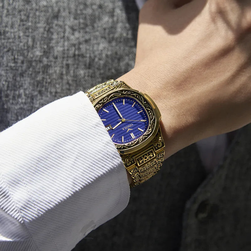 Relojes para hombre ONOLA, relojes de pulsera de cuarzo informales a la moda, reloj masculino de marca superior, relojes de pulsera de cuero de lujo con calendario
