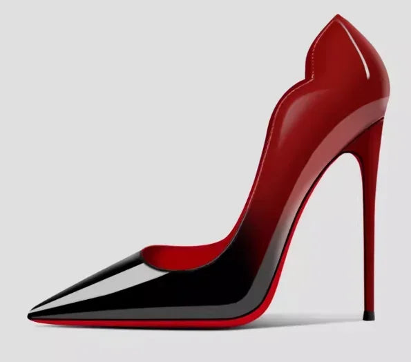 Nuevos tacones altos negros puntiagudos de 12 cm para mujer, tacones delgados con temperamento sexy, boca poco profunda, zapatos individuales con suela roja 34-46