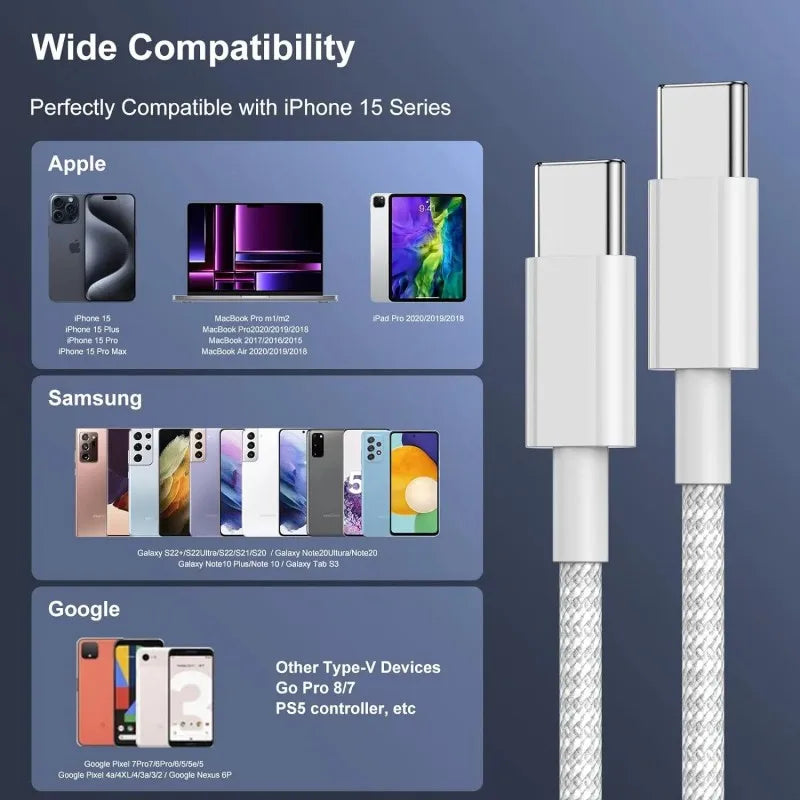1-3 unidades de cable de carga rápida USB-C a USB-C PD de 120W para iPhone 17 Pro Max 16 15 Plus 14 13 12 11 X XS, carga rápida tipo C, 1M 2M