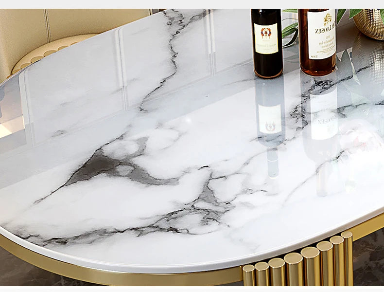 Juego de comedor de acero inoxidable, muebles para el hogar, mesa de comedor de mármol moderna