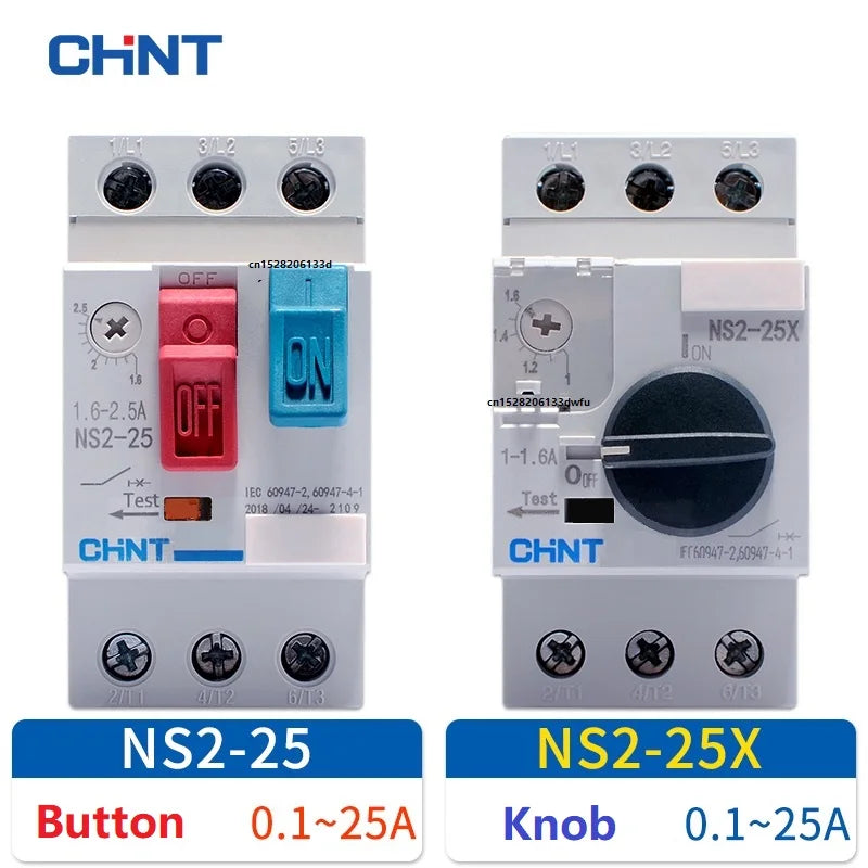 CHINT AC Motor de arranque NS2-25 NS2-25X AE11 AU11 220V-390V protección interruptor térmico General Protector de motor dispositivo botón