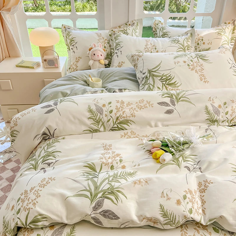 Juego de funda nórdica 100% algodón de 3 uds (1 funda nórdica + 2 fundas de almohada, sin núcleo), juego de cama con estampado de flores frescas, suave y cómodo