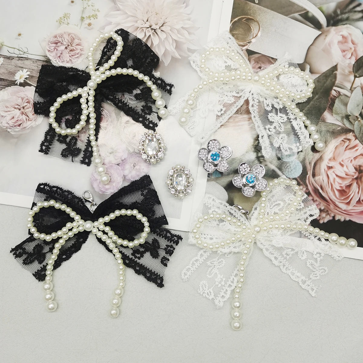 4 Uds. De colgantes de zapatos con pajarita de encaje de estilo barroco, cordones de flores, dijes, hebillas, decoraciones DIY, Clips para zapatos, accesorios