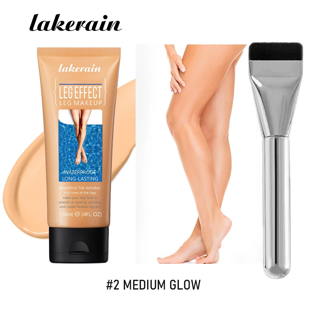 Crema Bronceadora Corporal de 116 ml, Tono Medio, Base de Maquillaje para Piernas con Brocha, Resistente al Agua, Larga Duración, Unifica el Tono de Piel, Maquillaje Corporal