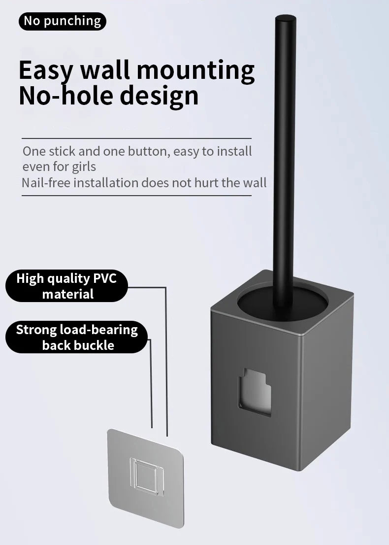 Soporte para escobilla de baño, herramientas de limpieza del hogar montadas en la pared, sin perforación, instalación espacial, cepillos de baño de aluminio WB8712
