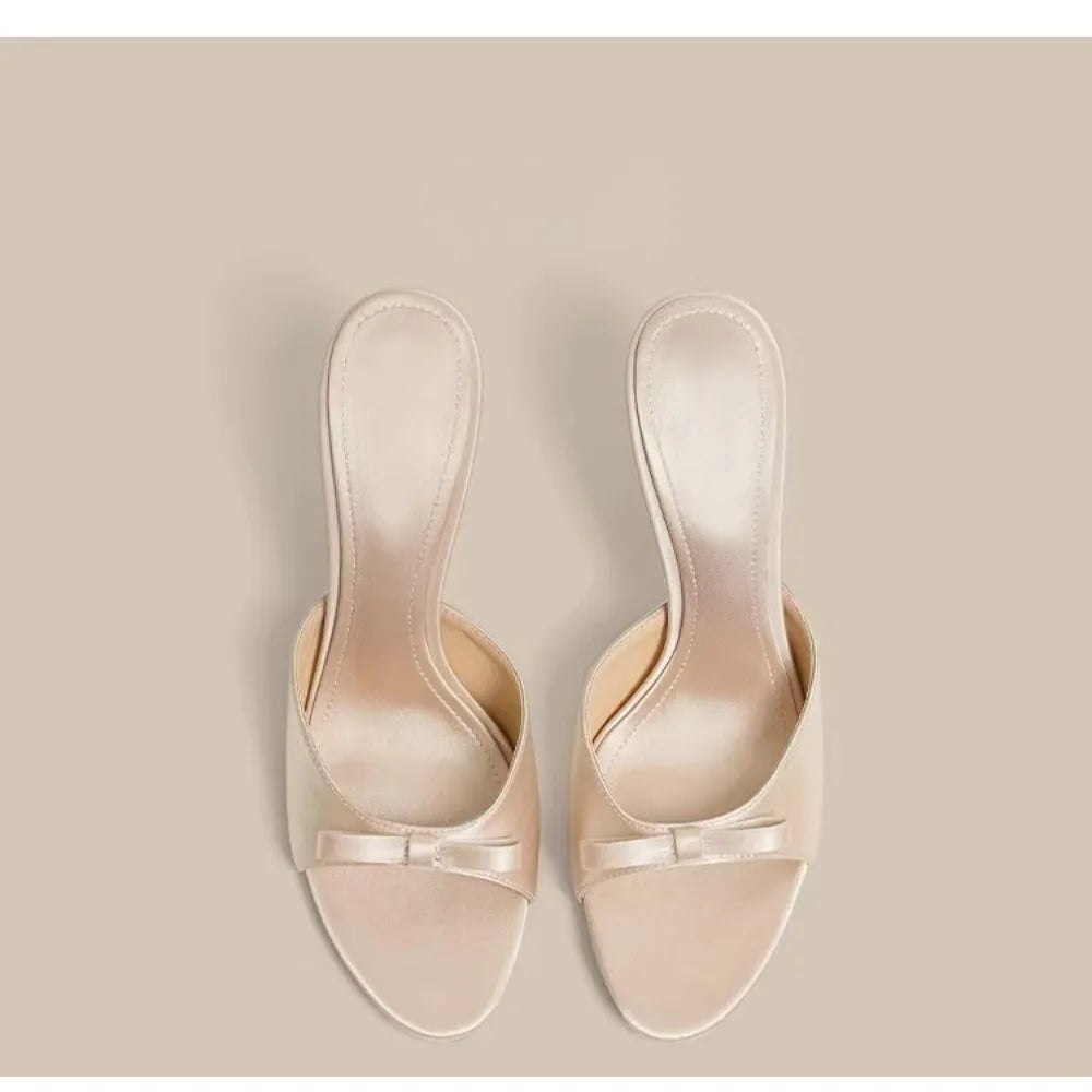 Sandalias de tacón alto y fino para mujer, de satén, con lazo de mariposa, para verano, elegantes, sexys, para fiesta