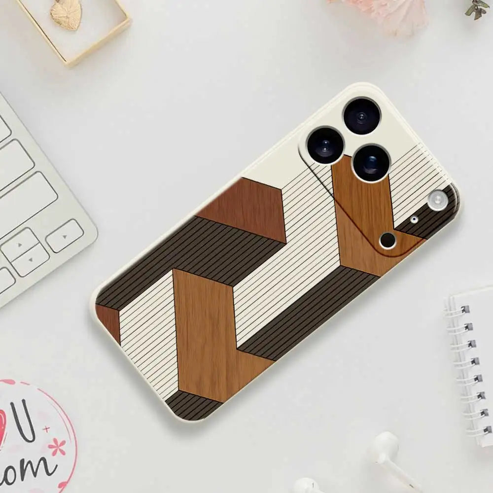 Fundas de teléfono geométricas de madera para iPhone 17 Pro Max 17 Air 16 15 14 13 12 11 Pro Max XS Max 7 8 Plus 16e 16 Plus TPU funda Coque