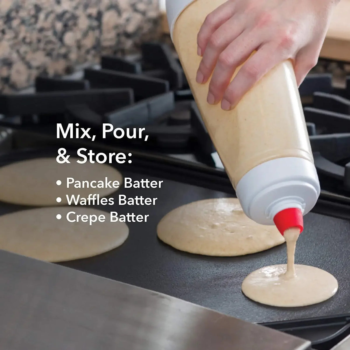 Botella mezcladora de masa para panqueques con bola mezcladora y batidor de alambre para panqueques, cupcakes, muffins, crepes y más con calidad de restaurante
