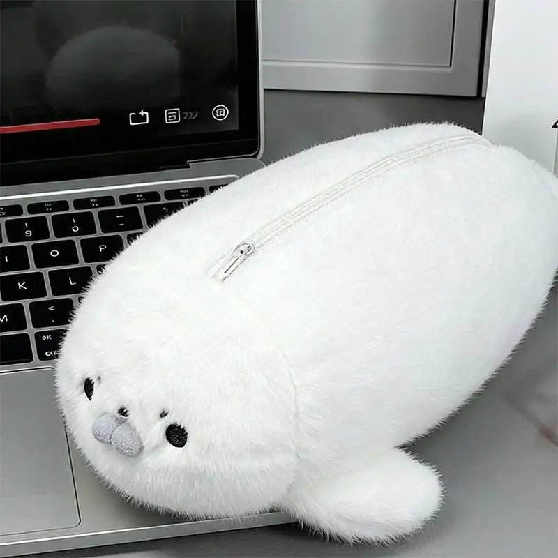 Bolsa de Papelería de Felpa de Gran Capacidad, Útiles Escolares para Estudiantes, Estuche de Lápices con Diseño de Foca Divertida y Linda, Bolsa de Almacenamiento de Alto Valor Estético