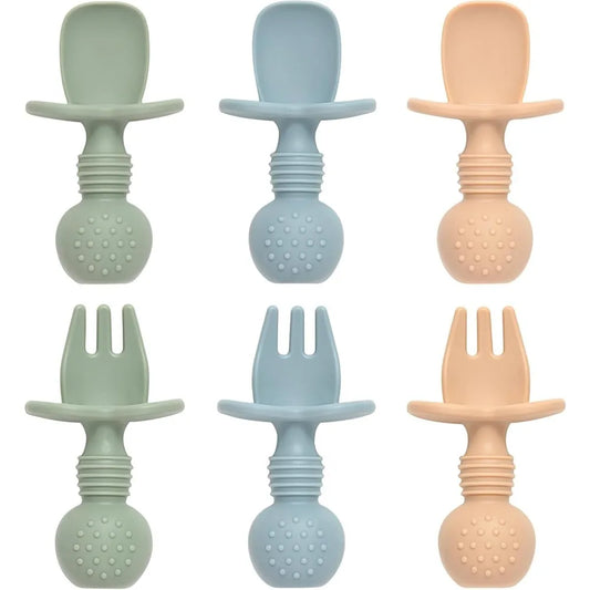 Juego de Cucharas y Tenedores de Silicona para Bebés, 6 Piezas, Libres de BPA, para la Primera Etapa de Destete, para Niños Pequeños