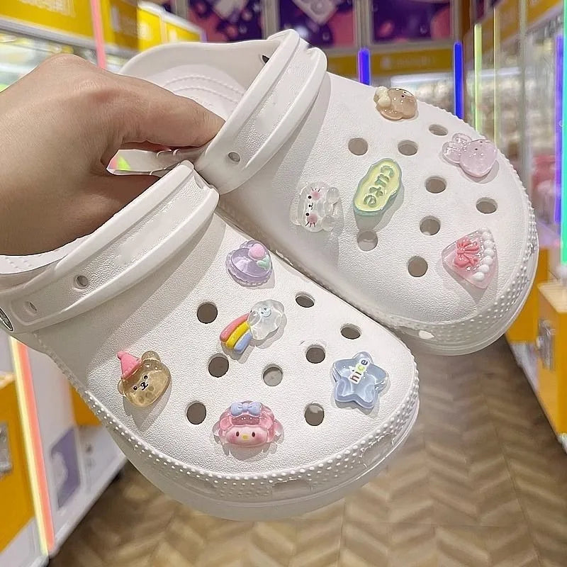 Lindos animales de dibujos animados agujero zapato encantos decoración zapato hebilla transparente Floral DIY zapatos accesorios de flores