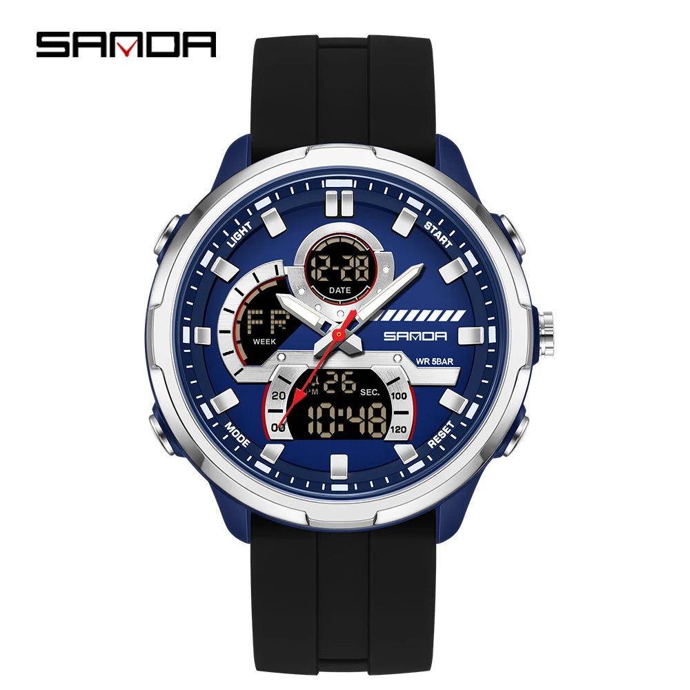 Reloj electrónico de cuarzo SNADA para hombre con pantalla Dual deportivo multifuncional LED resistente al agua reloj electrónico de cuarzo para hombre 9077