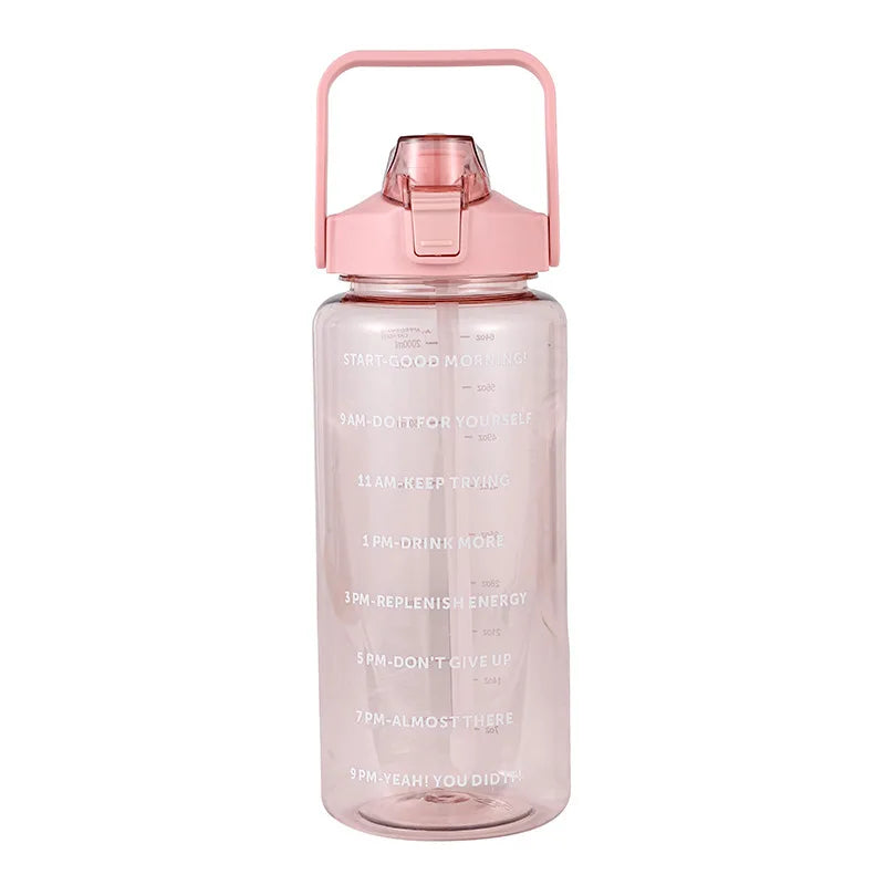 Botella de agua de plástico con pajita de 2 litros, botella grande portátil de viaje para niñas, taza grande para deportes, Fitness y bicicleta