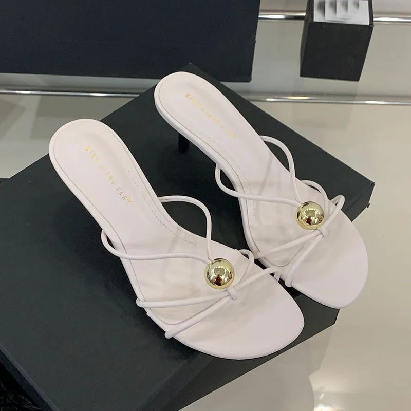 Zapatillas de tacón fino para mujer, sandalias de moda con punta redonda y tacón alto, novedad 2026