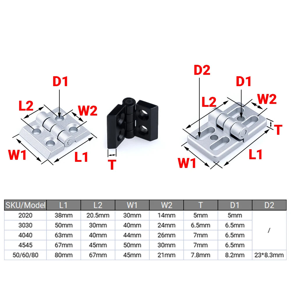 5/10 Uds 2020 3030 4040 4545 bisagras de aleación de Zinc accesorio de perfil de aluminio conector de bisagra de puerta para extrusión de perfil de aluminio