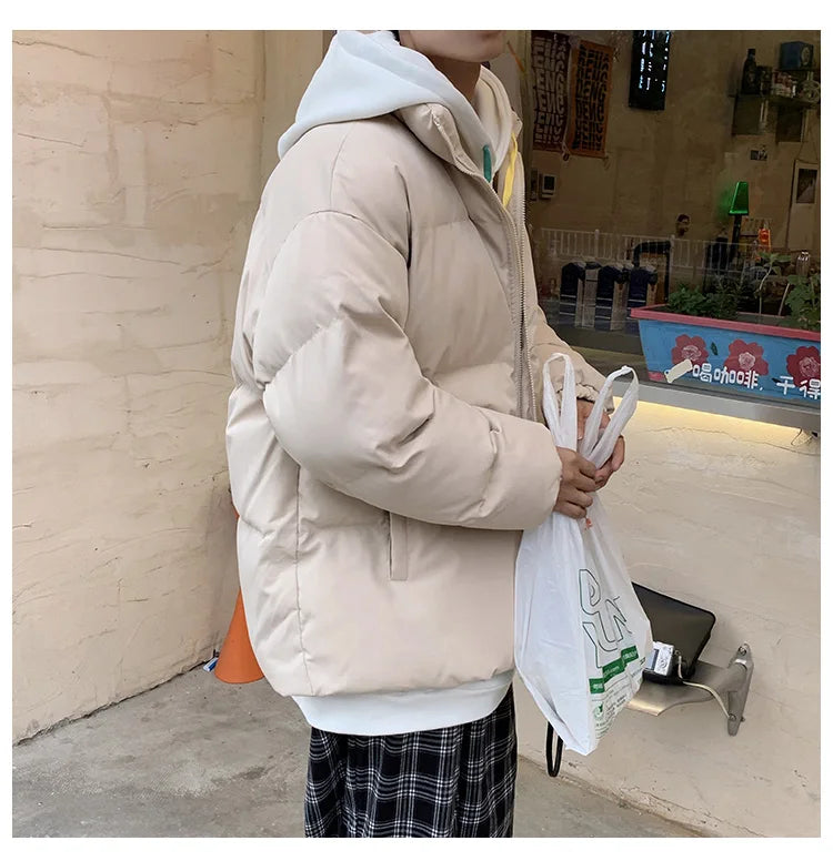 Ropa de calle Harajuku abrigo de invierno cálido para hombre Parka informal de Color sólido con cuello levantado chaqueta de invierno de gran tamaño para mujer