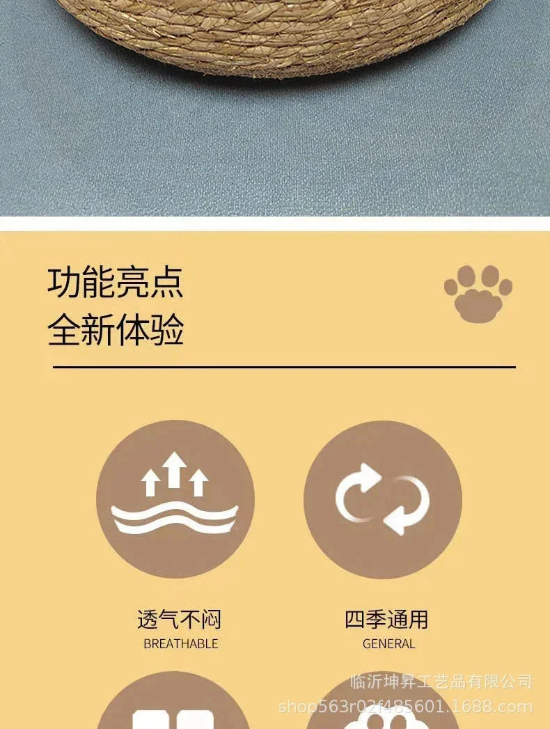 Cesta para gatos tejida de ratán con cojín suave, diseño de Donut redondo, nido para dormir cómodo y cálido para gatos y perros