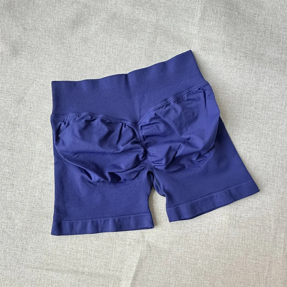 Pantalones cortos deportivos para mujer, pantalones cortos de gimnasio con banda baja acanalada de 4,5 ", mallas sin costuras para entrenamiento y Yoga
