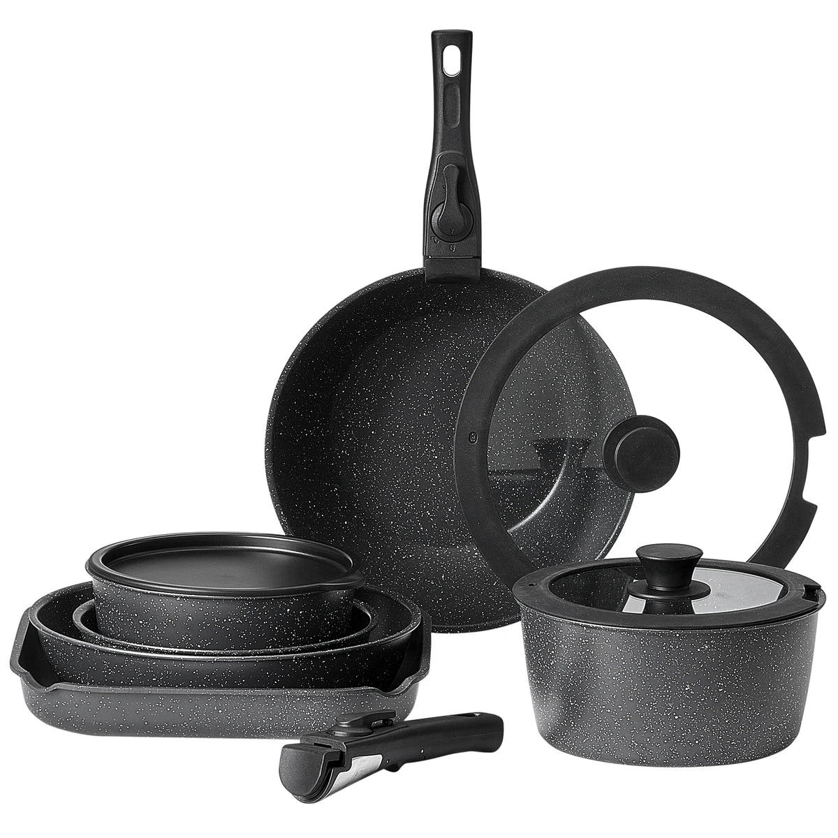 SucceBuy Juego de utensilios de cocina antiadherentes de 17 piezas, ollas y sartenes de granito, utensilios de cocina de inducción con sartén para freír salsa