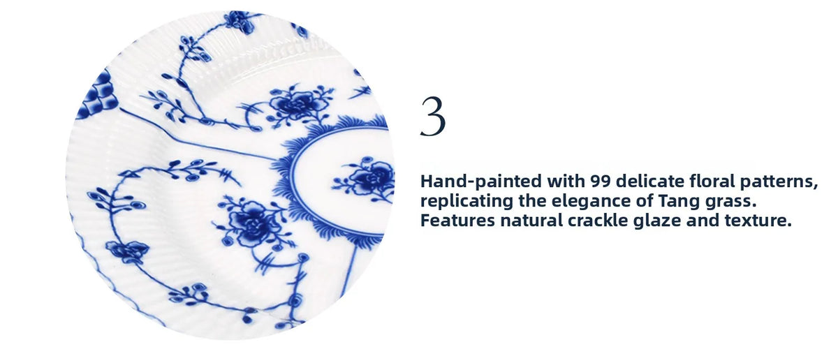 Juego de vajilla de porcelana blanca de Jingdezhen con diseño de hierba Tang azul y blanca, plato llano para uso doméstico, t...
