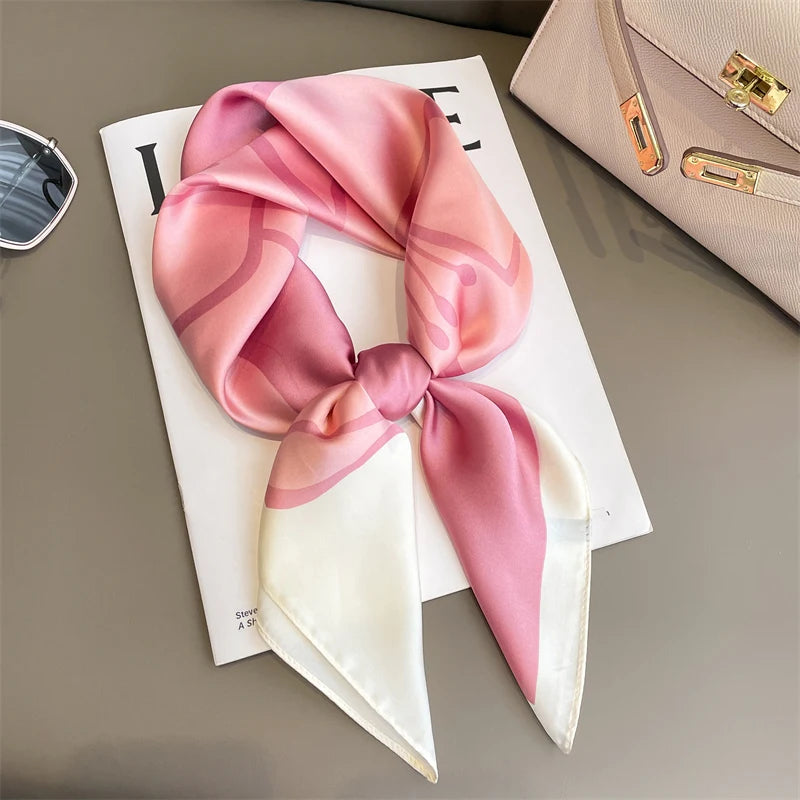 Bufanda cuadrada de seda a cuadros para mujer, banda de satén para el pelo, suave para el trabajo, Hijab, Foulard para la cabeza, 2021