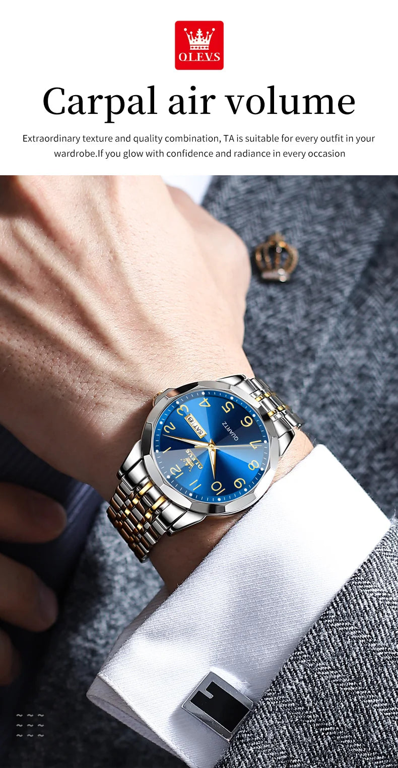 OLEVS 9970 reloj de lujo para parejas, reloj de pulsera con calendario resistente al agua de acero inoxidable para hombres y mujeres, reloj para amantes del espejo con rombos y esfera Digital