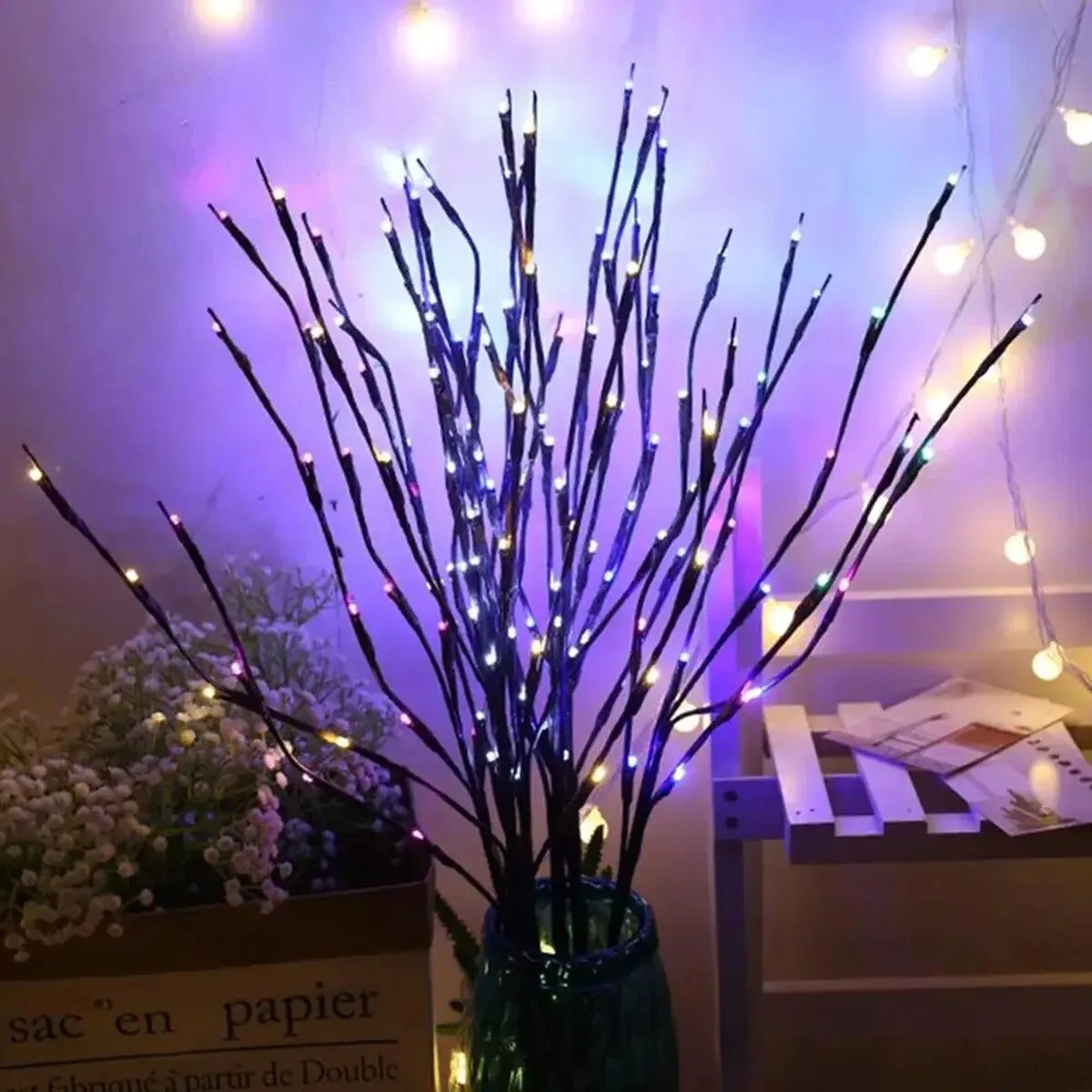Luces LED de rama de árbol para decoración navideña, 1 piezas, 20LED, funciona con pilas, para el hogar, jarrón interior, Festival de vacaciones