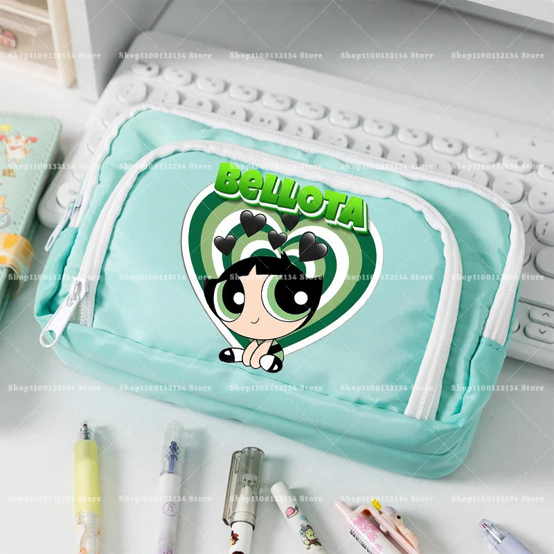 Estuche para lápices de las Chicas Superpoderosas, estuche para lápices con múltiples bolsillos, bolsa para lápices de gran capacidad para estudiantes, bolsa organizadora de papelería, regalo