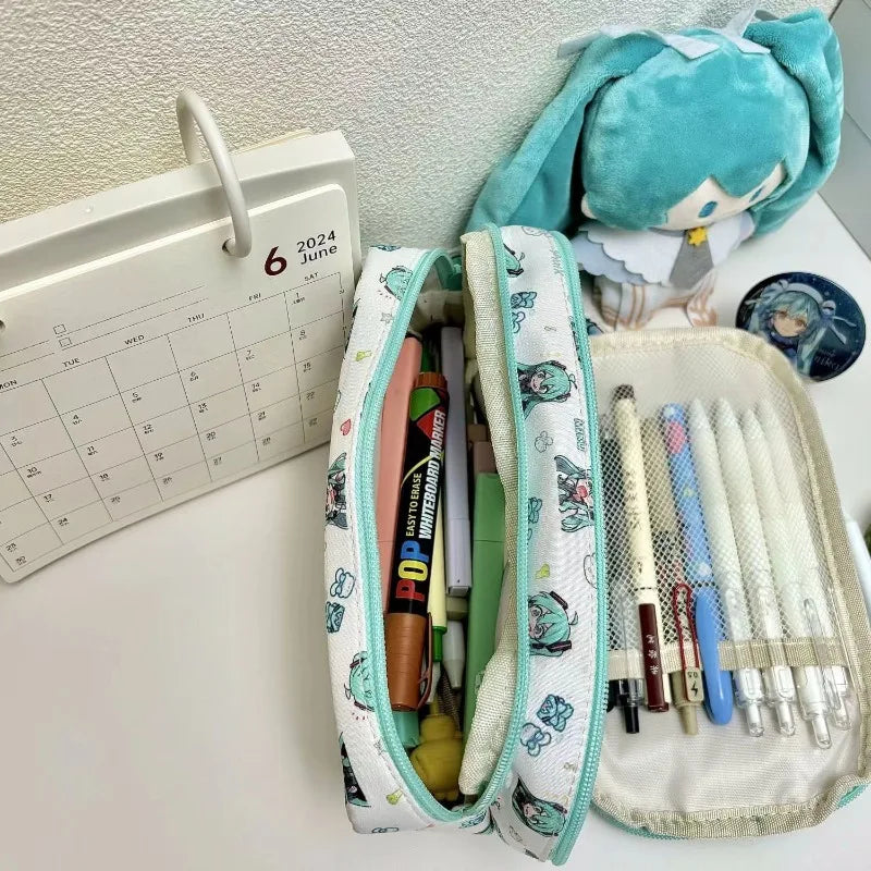 Estuche de Lápices con Diseño de Dibujos Animados para Estudiantes, Estuche de Almacenamiento de Papelería Kawaii, Bolsa de Lápices de Anime Hatsune Miku, Accesorios Escolares, Regalos