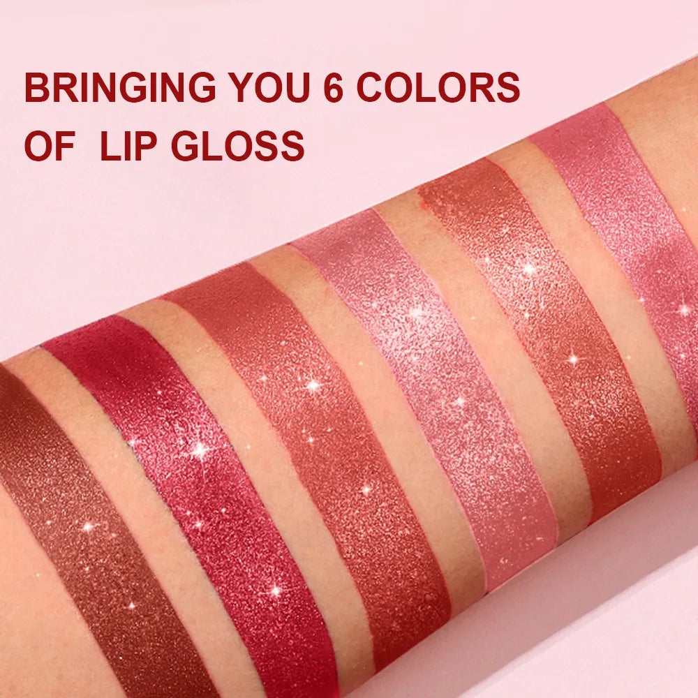 Lápiz Labial Rojo Chocolate Diamante, Lápiz Labial de Terciopelo con Brillo Perlado, Brillo Labial Metálico Brillante a Prueba de Agua, Maquillaje de Larga Duración