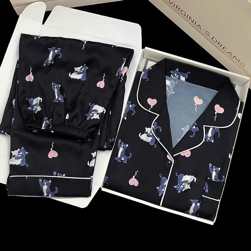 Ropa de dormir con estampado de estética para mujer, pijamas dulces Y2k, estilo europeo, elegante, con clase, a la moda, primavera y otoño