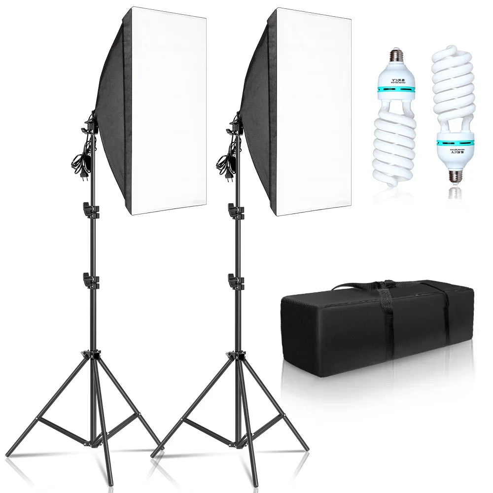 Kit de iluminación Softbox de 20-135W, lámpara LED de fotografía de 50x70CM, equipo profesional de sistema de luz continua para estudio fotográfico