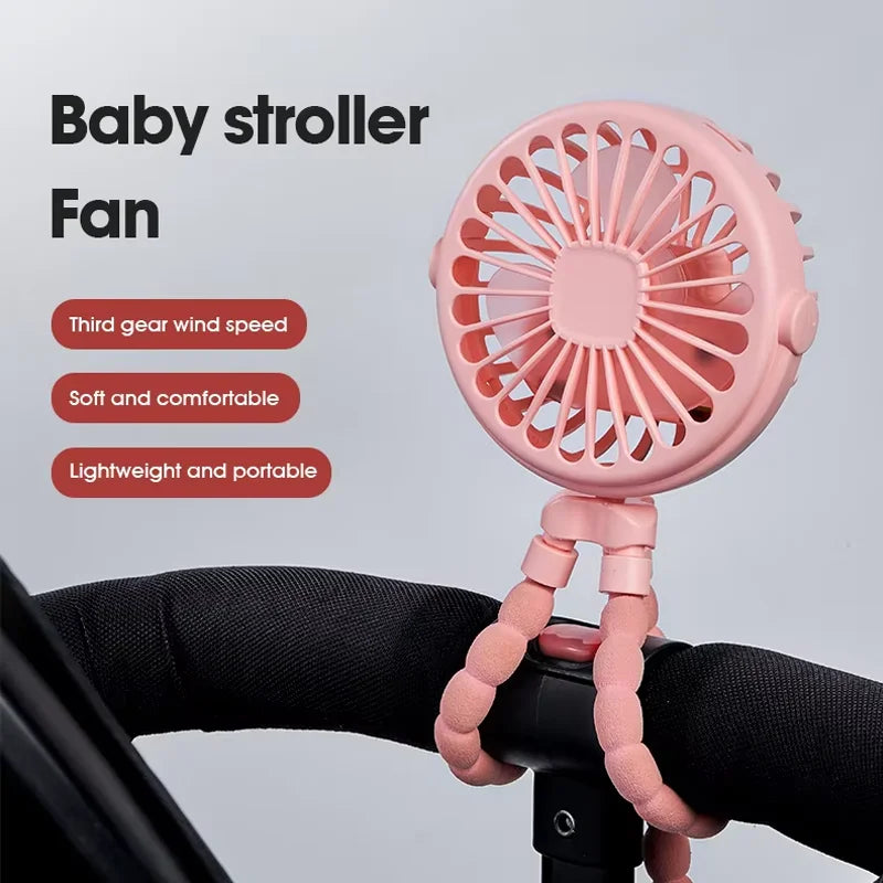 Ventilador Portátil con Trípode Ajustable, Rotación de 360 Grados, Ventilador Eléctrico de Bajo Ruido para Cochecito de Bebé, Carga USB, Apto para Uso en Exteriores