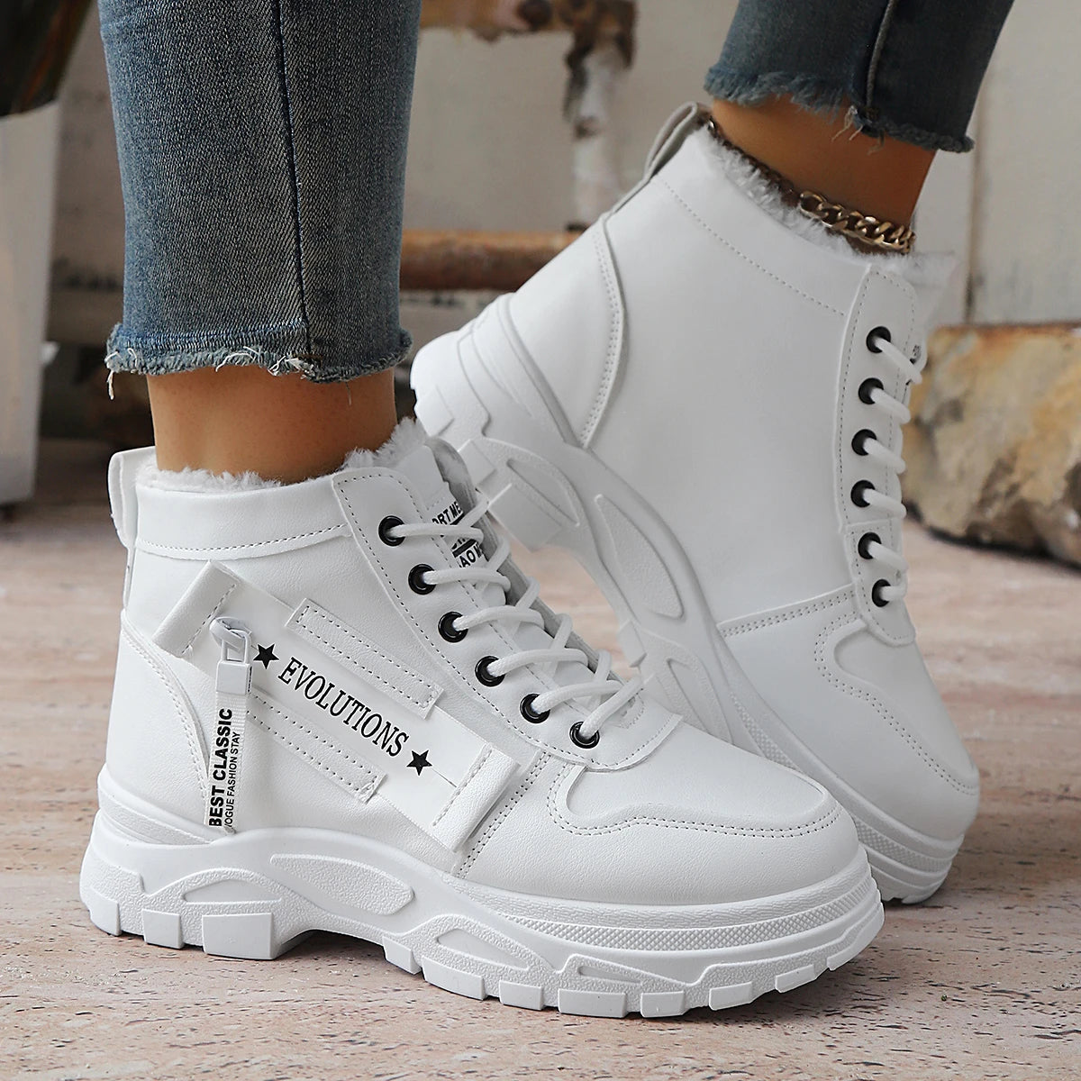 Zapatillas de deporte para mujer, zapatillas de deporte a la moda para otoño e invierno, botas de nieve impermeables con altura aumentada, zapatos deportivos cálidos con plataforma alta para mujer