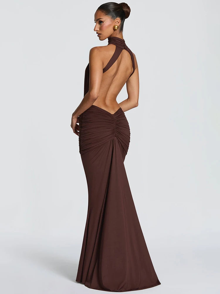 Vestido Largo Sexy sin Espalda con Cuello Alto Mozision, Vestido de Noche Elegante para Mujer, sin Mangas, con Hombros Descubiertos, Ajustado, para Fiesta, Club