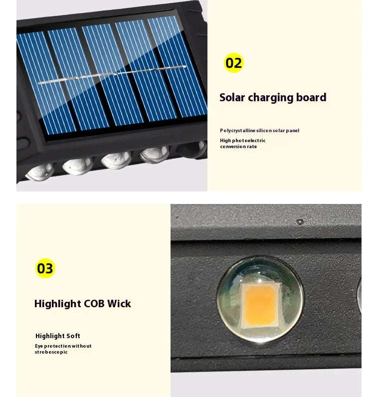 Lámpara Solar de pared de 4/6/8/10LED, decoración de calle para patio, luz impermeable para exteriores, iluminación luminosa arriba y abajo, lámpara de paisaje de jardín