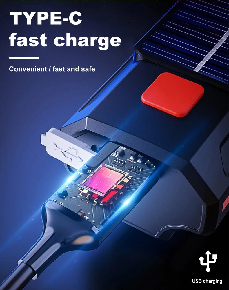 Luz Solar para bicicleta con bocina, 120dB, TYPE-C, carga rápida, lámpara frontal para bicicleta de montaña y carretera, linterna para bicicleta de 1200 mah