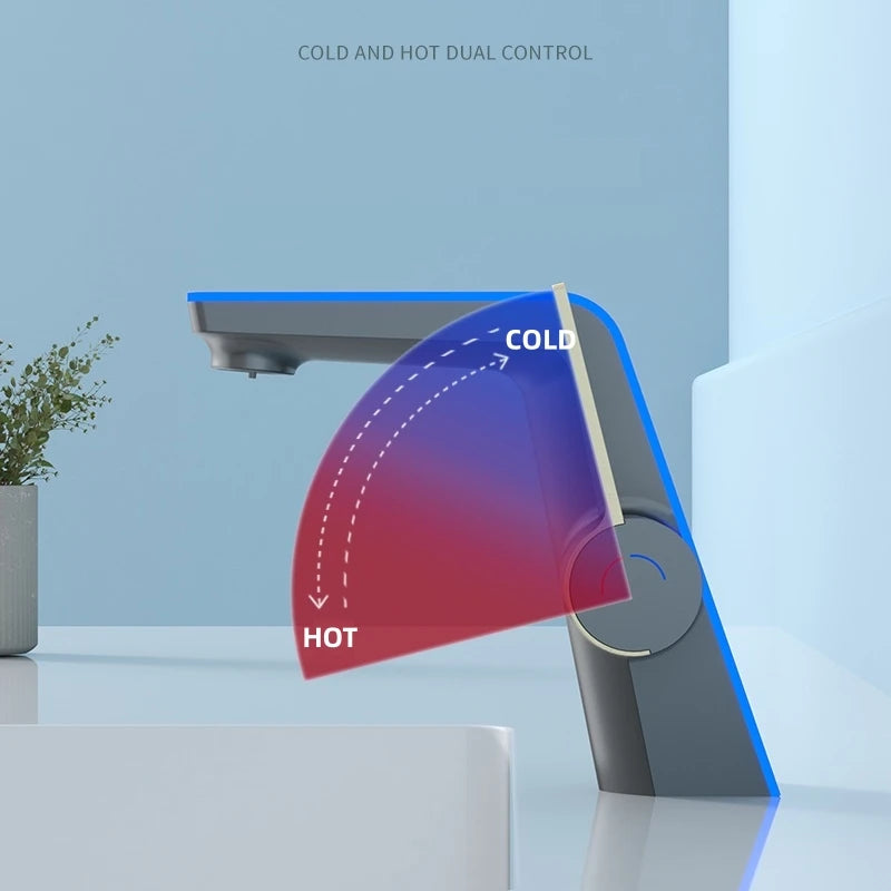 Grifo de lavabo de alta gama con pantalla de temperatura, luz LED, 2 modos de pulverización, mezclador de agua fría y caliente, grifo de lavabo de un solo orificio para baño