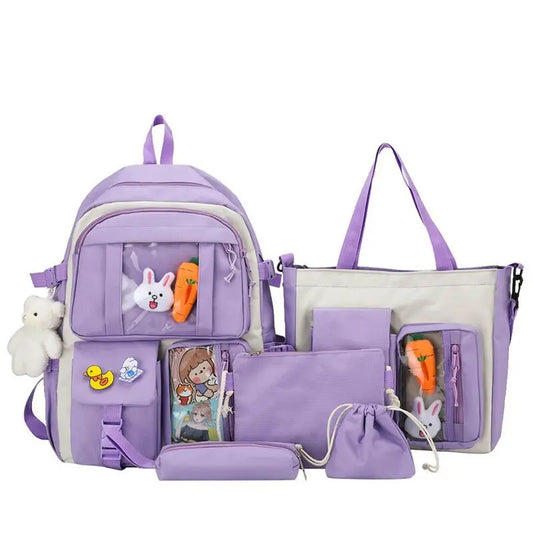 Mochila escolar Kawaii para niños y niñas, conjunto de 4 piezas, mochilas escolares para adolescentes y niñas