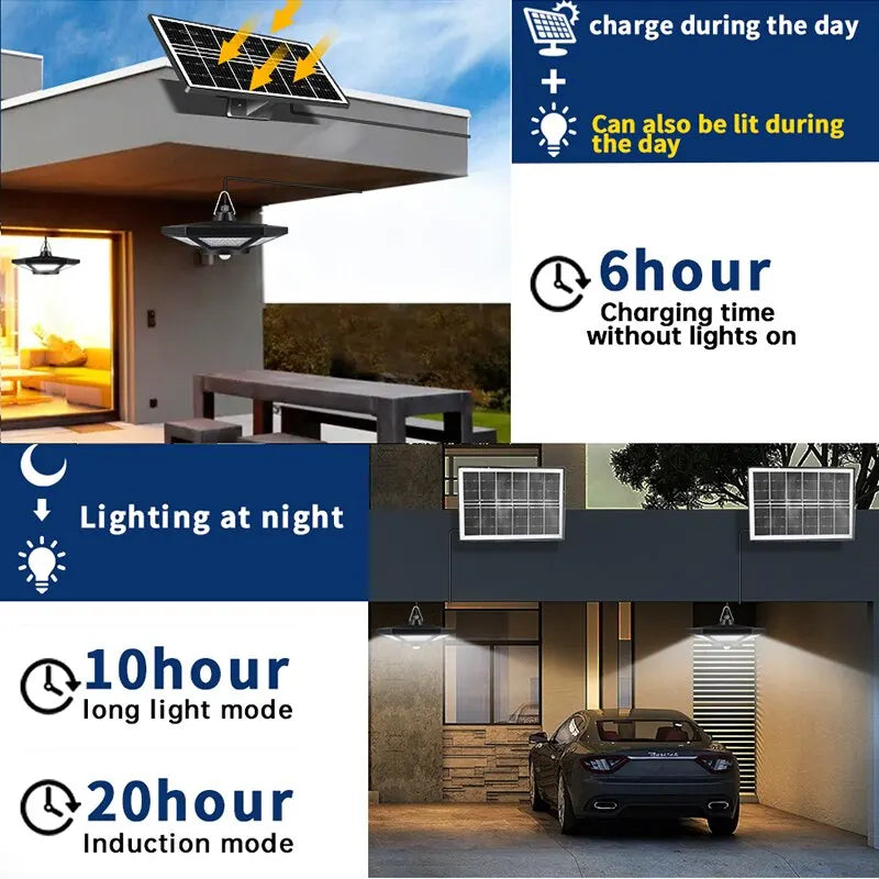 Luz Solar para cobertizo, lámpara colgante para interior y exterior, 180 LED, 1000LM, con Control remoto, para Granero, Gazebo, garaje