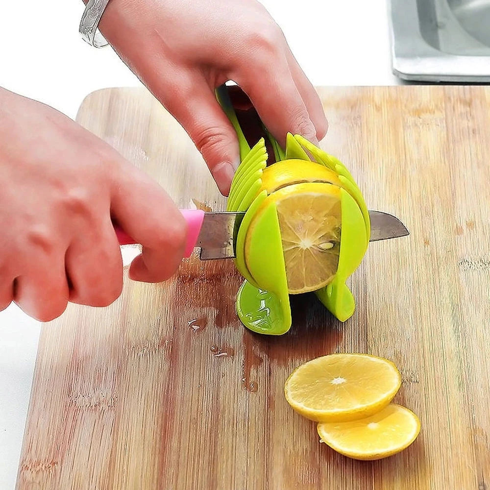 Práctico soporte de acero inoxidable para cebolla, rebanador de patatas, tomate, cortador de frutas y verduras, herramientas de cocina de seguridad, accesorios