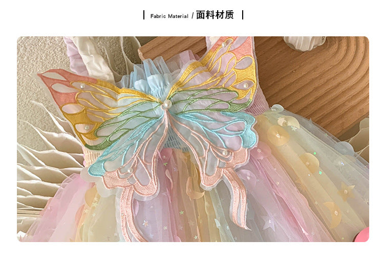 Camiseta sin mangas para niña, vestido de princesa para bebé, elfo de ensueño, mariposa arcoíris, novedad de verano