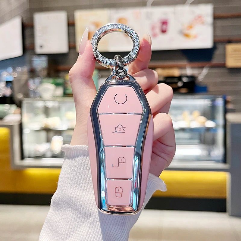 LLavero rosa de 4 botones con funda para mando a distancia, carcasa para BYD Atto 3 Han EV Dolphin, funda protectora para Control remoto, accesorios para automóvil