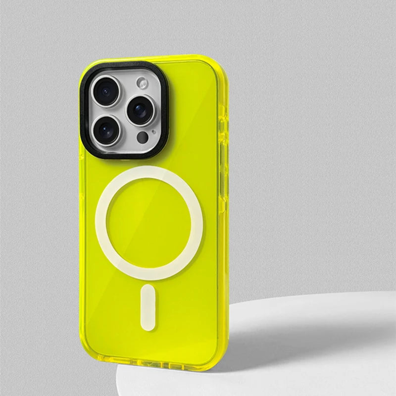 Funda Transparente de Silicona Suave con Carga Inalámbrica MagSafe en Colores Neón para iPhone 17, 17 Pro Max, 15, 16 Pro, 13, 14, 12
