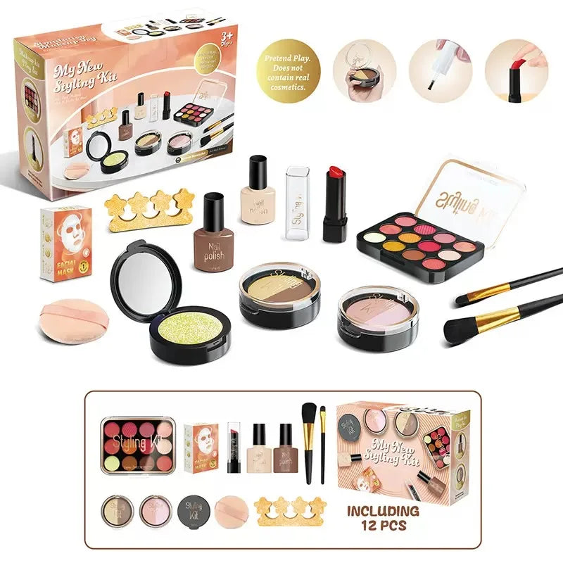 Set de Maquillaje de Juguete para Niñas: Manicura Falsa, Color de Labios, Sombra de Ojos, Cosméticos y Juguetes con Temática de Princesa (No se pueden lavar)