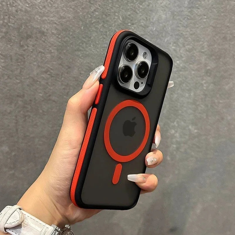 Funda de teléfono con armadura mate de lujo para iPhone 16 15 14 11 12 13 Pro Max Plus Magsafe, Fundas traseras con parachoques magnético, Funda Coque