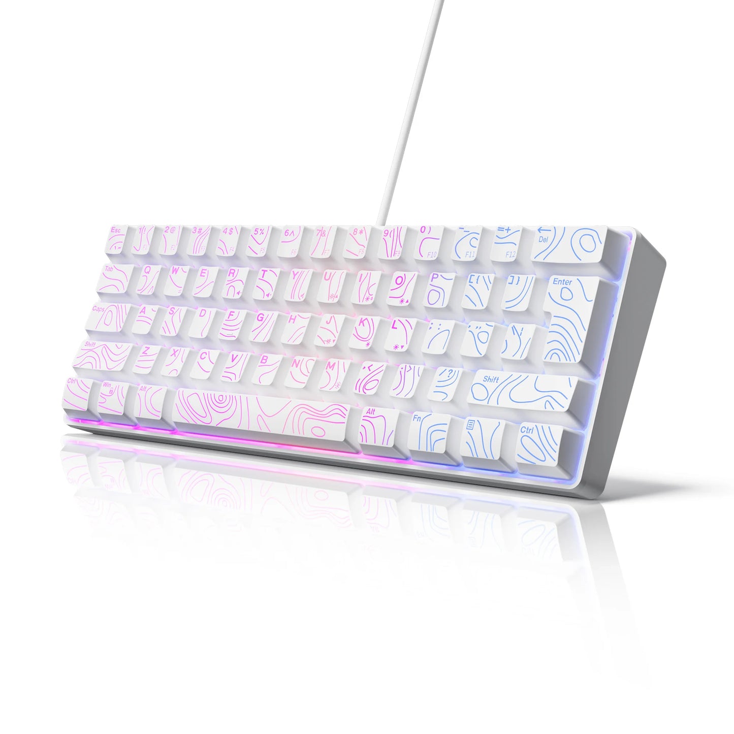 Teclado Compacto con Cable al 60% de Tamaño, Retroiluminación RGB y Teclas de Membrana. Adecuado para tabletas Windows, portátiles y jugadores. Blanco.