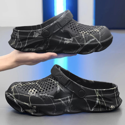 Zapatillas de verano para hombre, zuecos de suela gruesa, sandalias, chanclas transpirables huecas, zapatos, zapatillas de playa a la moda
