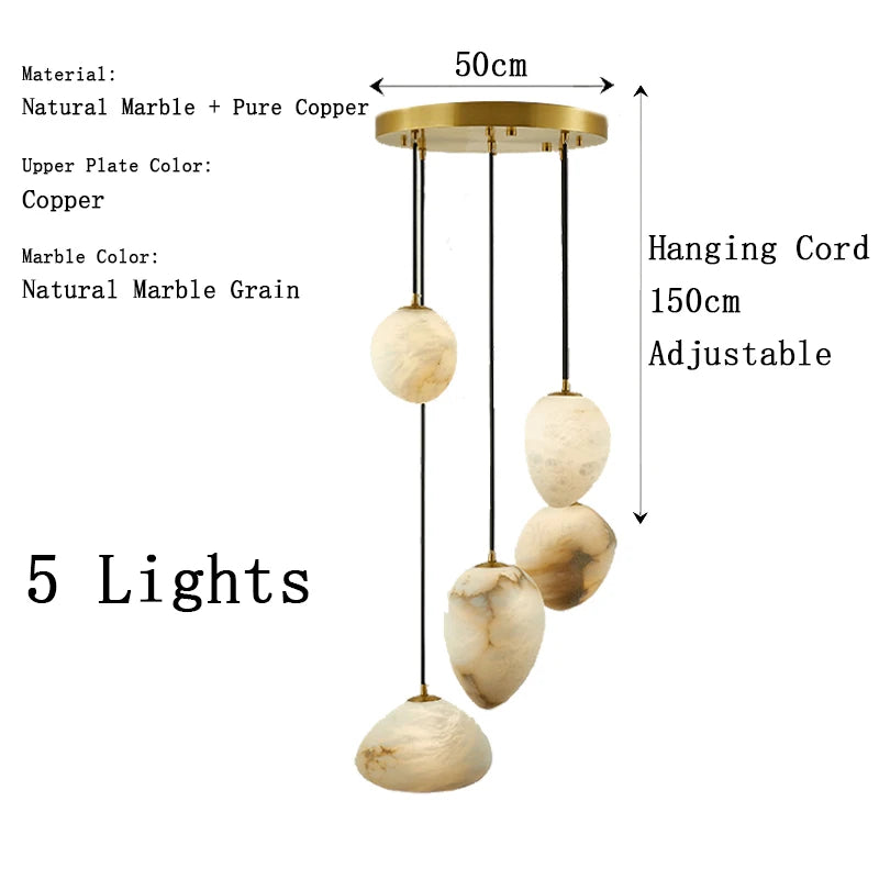 Iluminación colgante de piedra de mármol de alabastro de diseño moderno de alta gama, lámpara de decoración de escalera de isla de cocina española, lámpara de techo LED