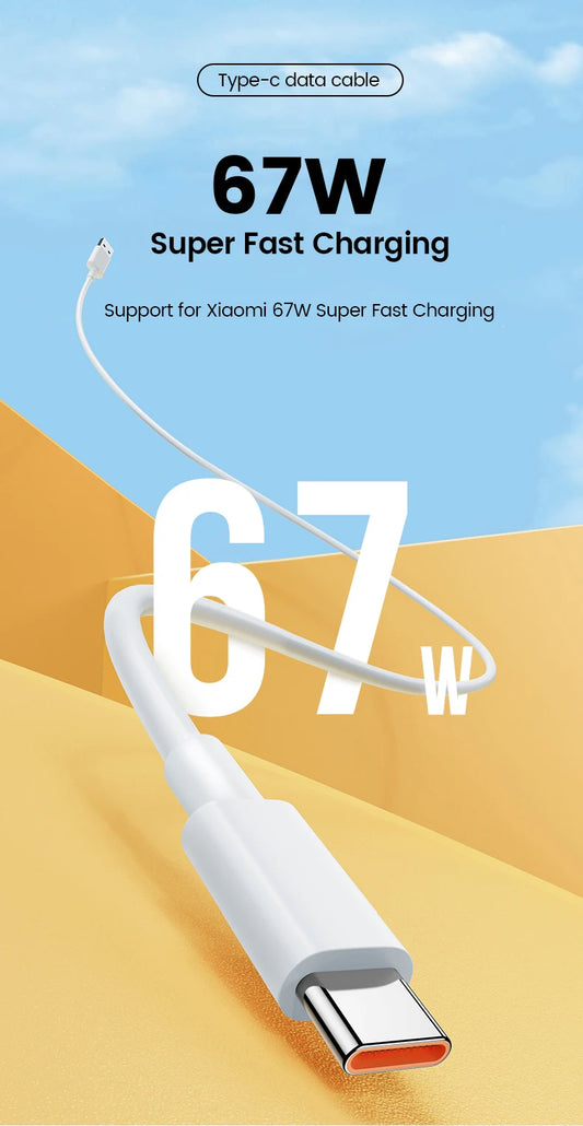 Cargador Superrápido USB de 67W para Xiaomi, Adaptador de Corriente, Cable Tipo C para Mi 12 11 6A, POCO X5 X4 Pro Note 9 10 11